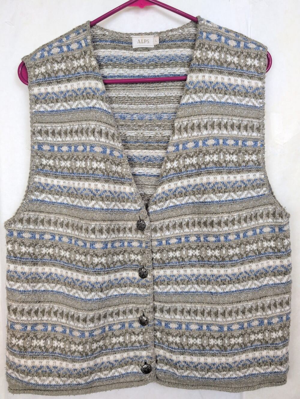 Vintage Alps fair isle knit sweater vest Size Large Tan Grandpacore Cabin Retro